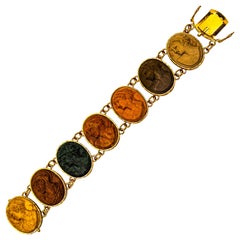 Handcrafted Lava Stone Chalcedony Yellow Gold Greek Style Bracelet