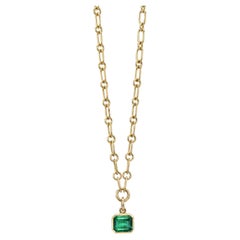 Handcrafted Leah Asscher Cut Emerald Drop Necklace by Single Stone