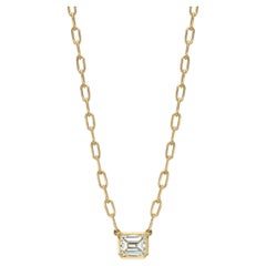 Handcrafted Leah Emerald Cut Diamond Pendant Necklace by Single Stone