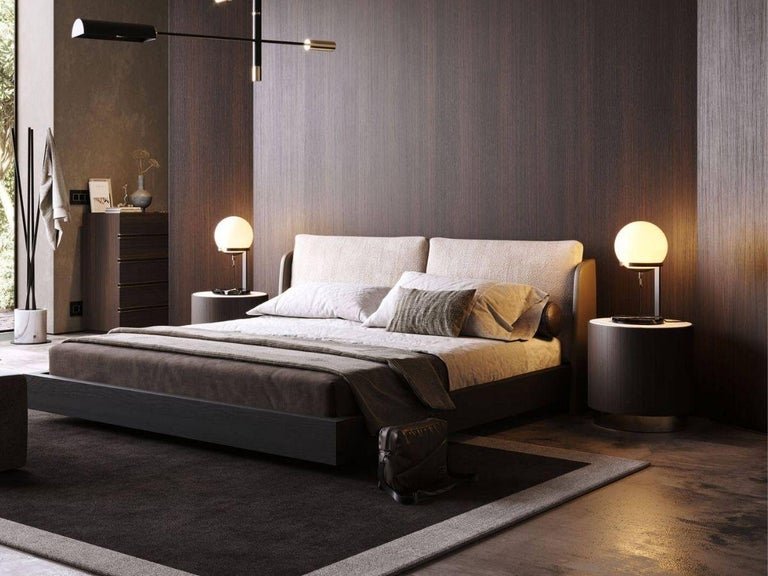 American King Size Bed in Genuine Leather and Fabric For Sale at