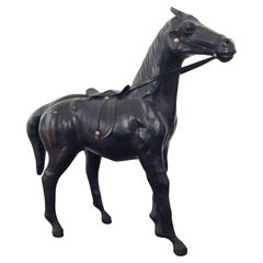 Handcrafted Leather Horse Statue with Brass Appointments