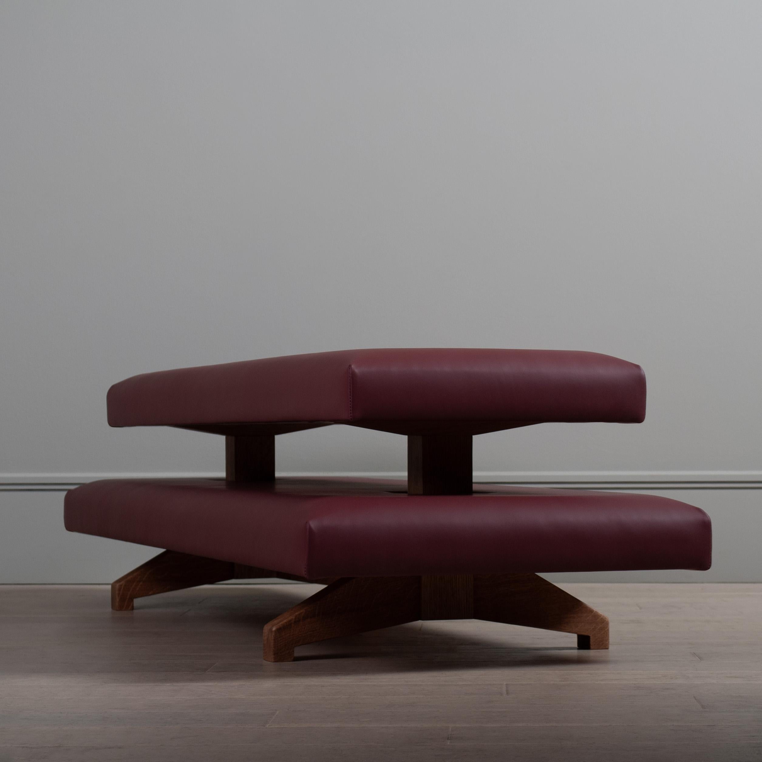 Letto da giorno artigianale in pelle e Oak in vendita 2
