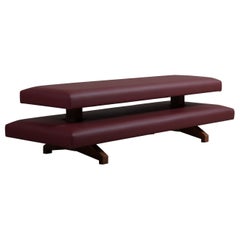 Handcrafted Leather & Oak Sofa Table Footstool