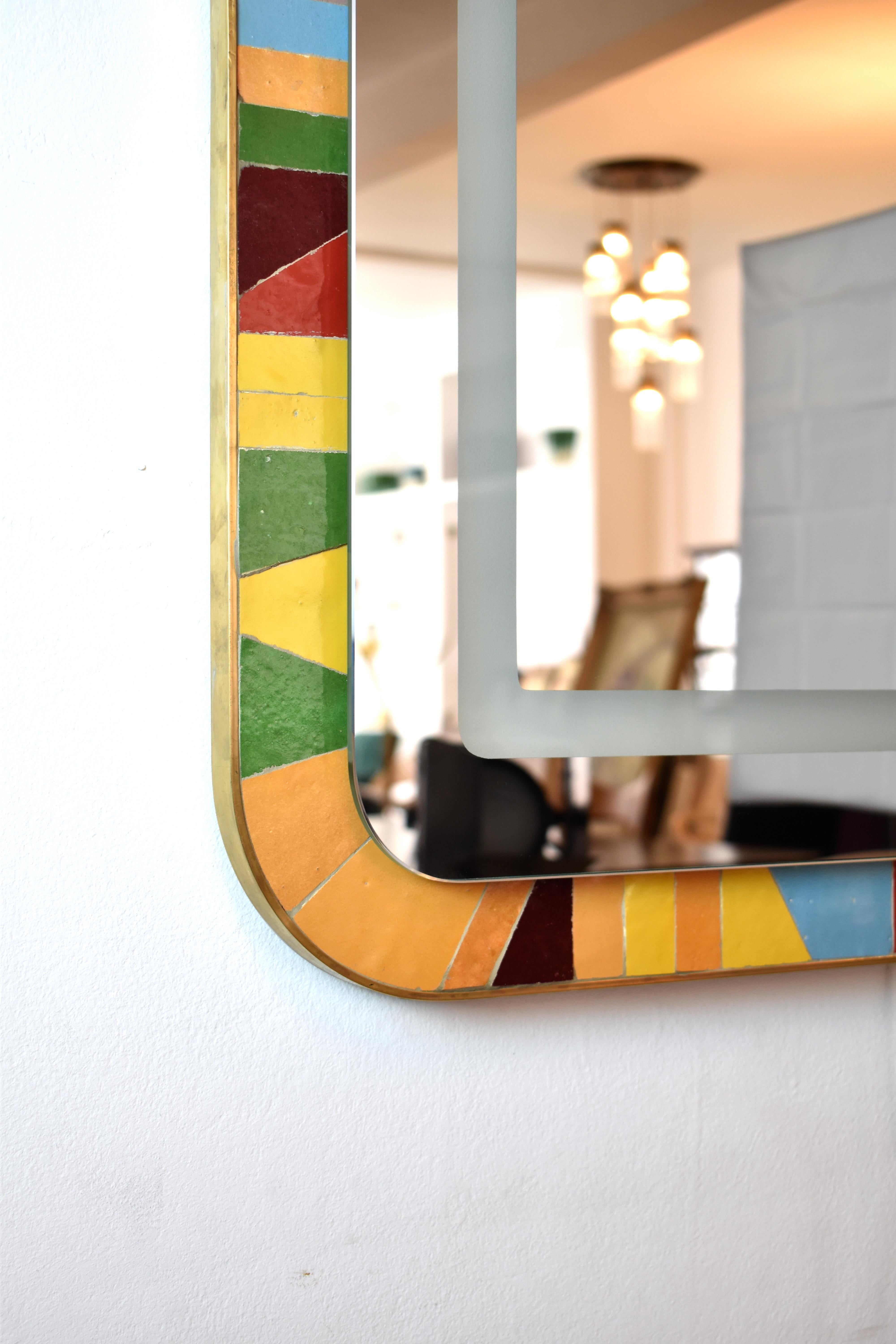 Handcrafted Led Light Mosaik und Messing Badezimmerspiegel von Jonathan Amar Studio  (Edelstahl) im Angebot