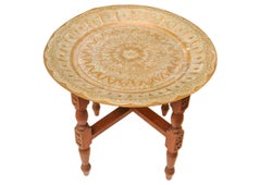 Handcrafted Antique Middle Eastern Folding Table With Removable Brass Tray 1900s