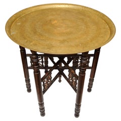 Handcrafted Liberty of London Folding Tea Table, Brass Tray, 1900s