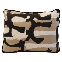 Handcrafted Linen and Cotton Cushion in Black, White and Beige, Spain, 2025