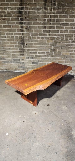 Handcrafted Live Edge Cherry Bench with Bird Motif Inlays by PJ Spring