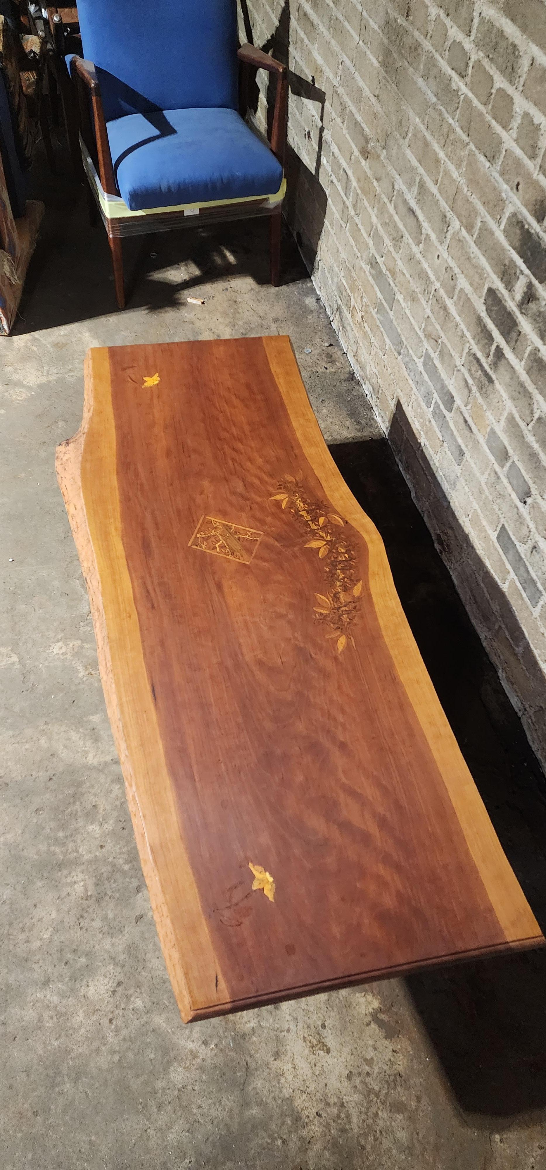 Handcrafted Live Edge Cherry Bench with Bird Motif Inlays by PJ Spring In Good Condition For Sale In Philadelphia, PA