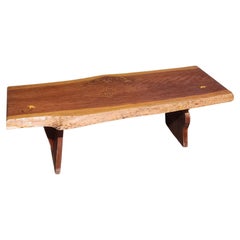 Handcrafted Live Edge Cherry Bench with Bird Motif Inlays by PJ Spring