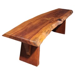 Handcrafted Live Edge Cherry Bench with leaf Motif Inlays by PJ Spring