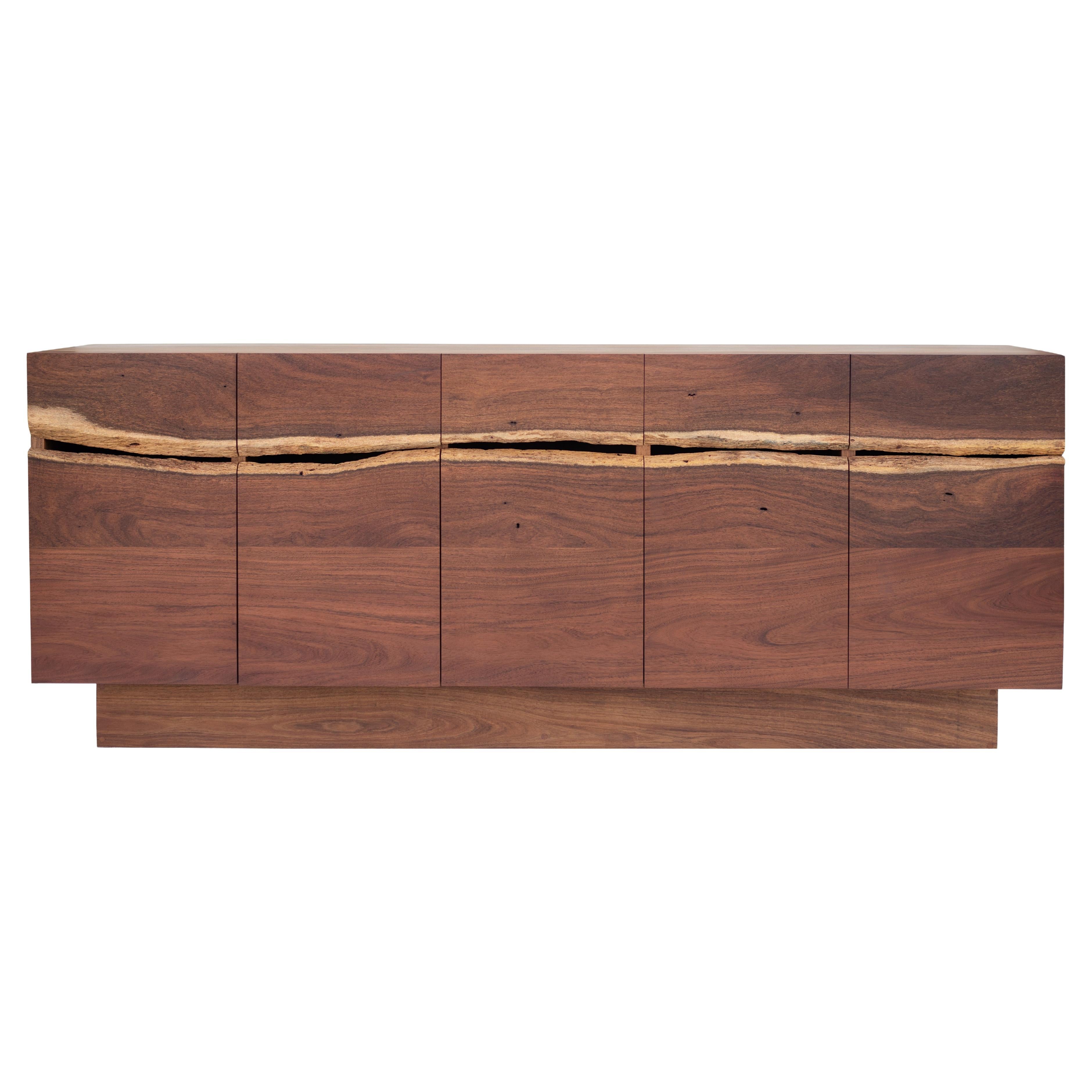 Handcrafted Live Edge Credenza in Solid Tropical Wood For Sale