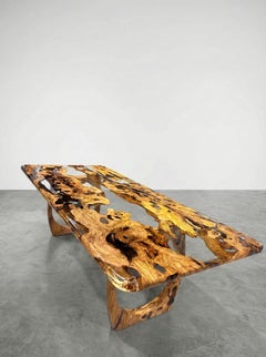 Handcrafted Live Edge Olive Wood & Crystal Clear Epoxy Resin Dining Table