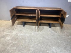 Handcrafted Live Edge Walnut Wood Credenza with Black Epoxy Resin River