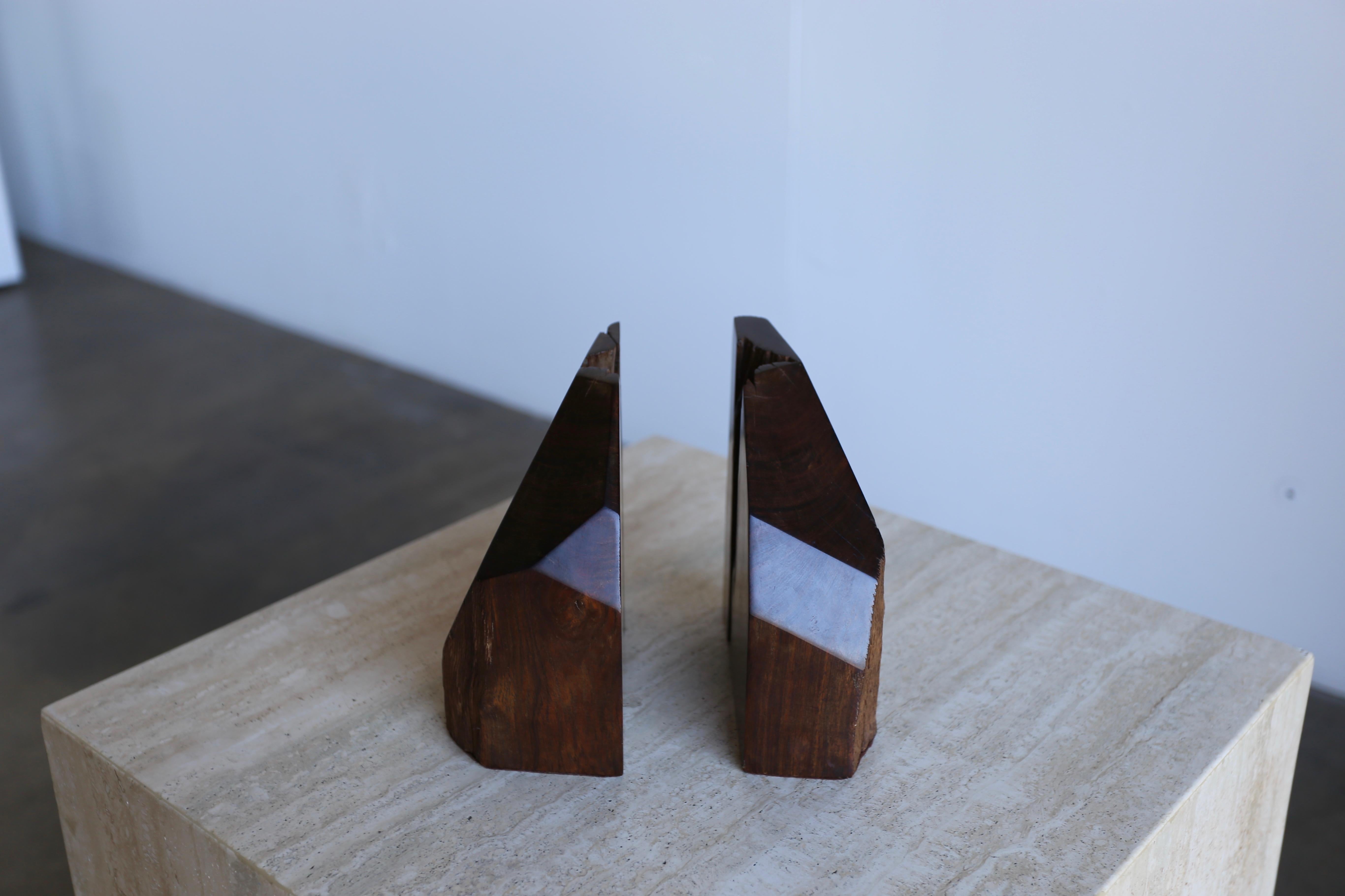 20th Century Handcrafted Live Edge Wood Bookends
