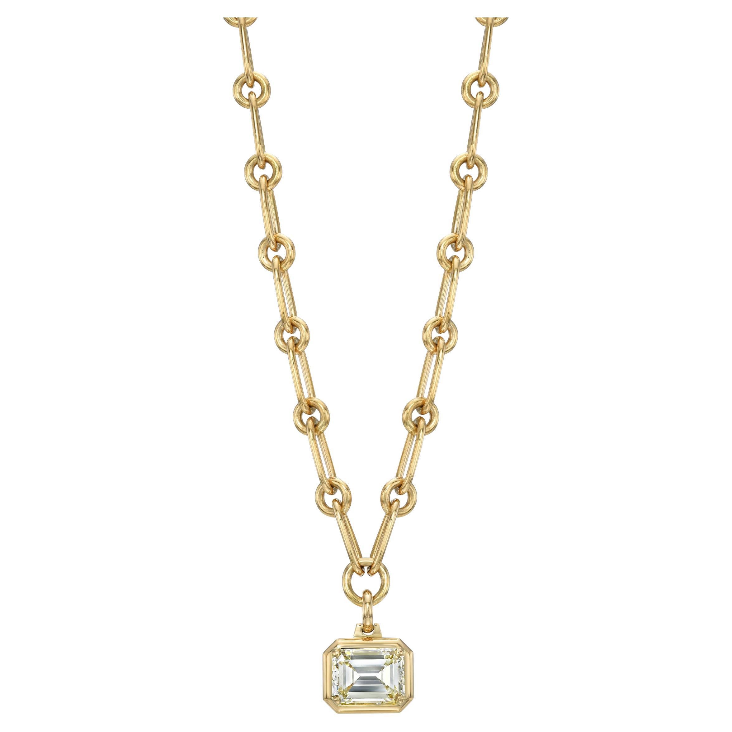 Handcrafted Teddi Emerald Cut Diamond Pendant Necklace by Single Stone