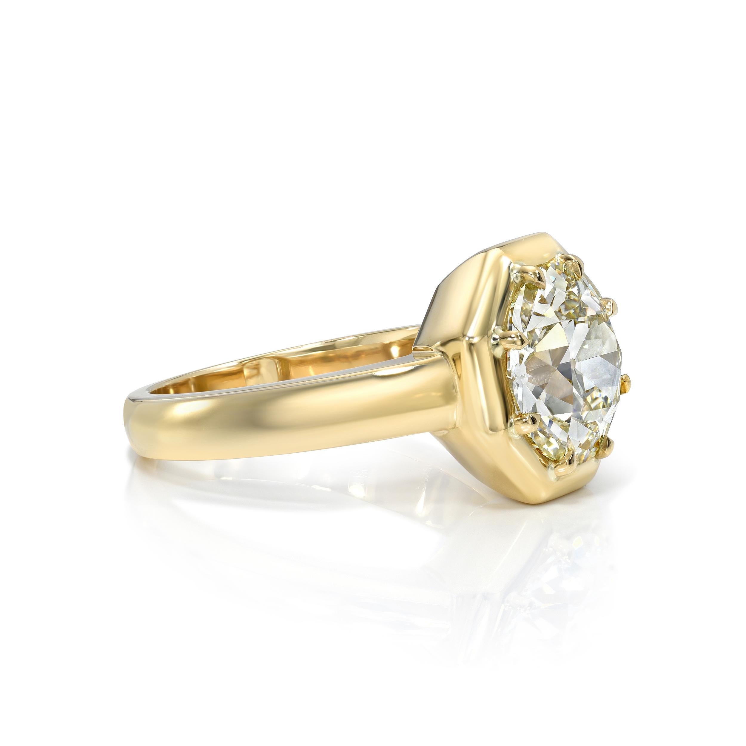 2..90ct L/VVS2 GIA certified old European cut diamond prong set in a handcrafted 18K yellow gold mounting.
