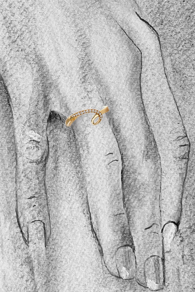 Customizable Handcrafted Loop Ring, 18k Gold and Pave Set with