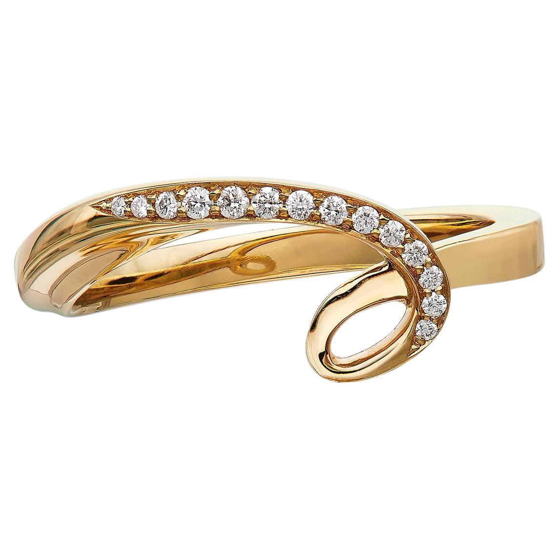 For Sale:  Handcrafted Loop Ring, 18k Gold and Pave Set with Brilliant Cut Diamonds