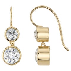 Handcrafted Lucia Double Drop Old European Cut Diamond Earrings by Single Stone