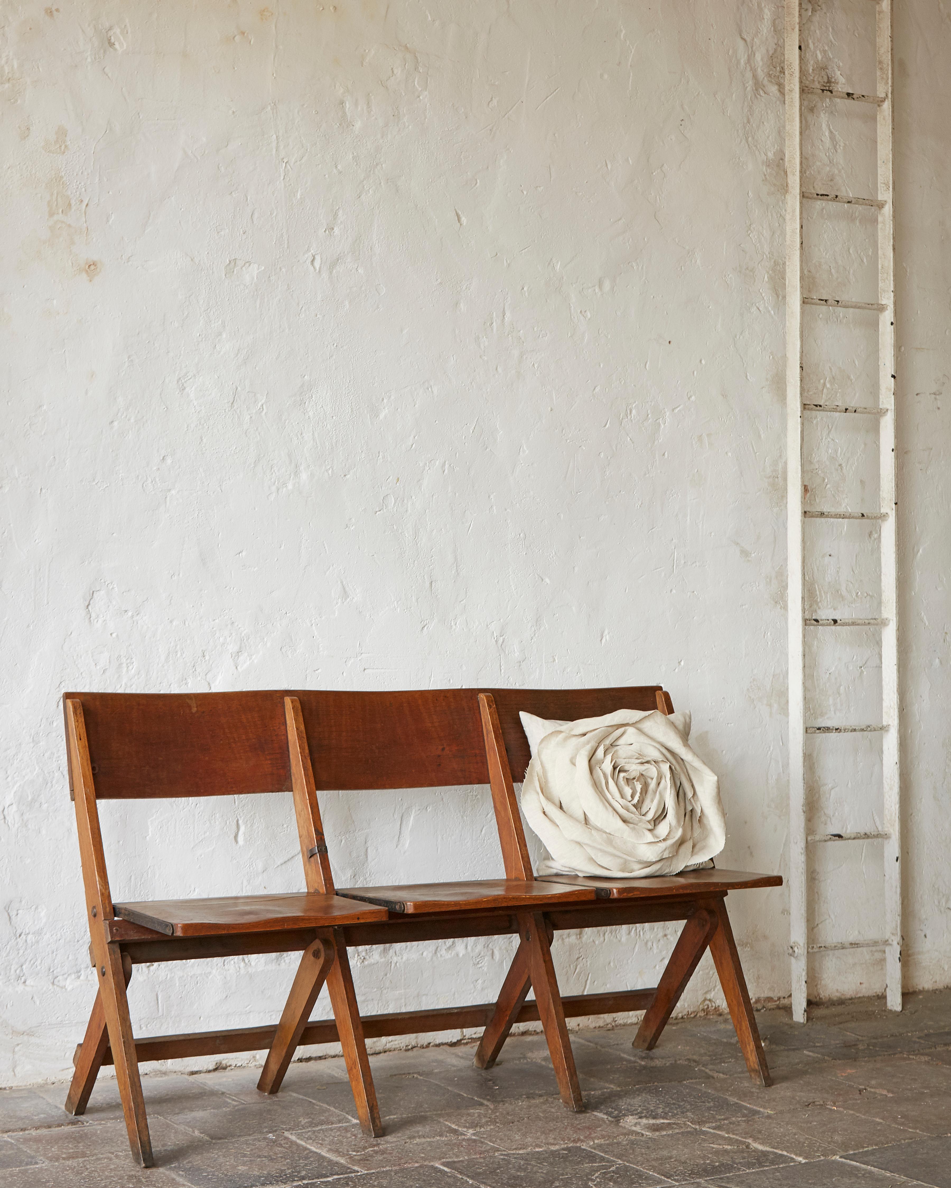 Beautiful artisanal rose flower shape cushion (pillow) created from luxury vintage Irish linen. A signature design by designer-maker Katie Larmour from her Belfast studio. This particular version is made from a very special vintage Irish Linen, from