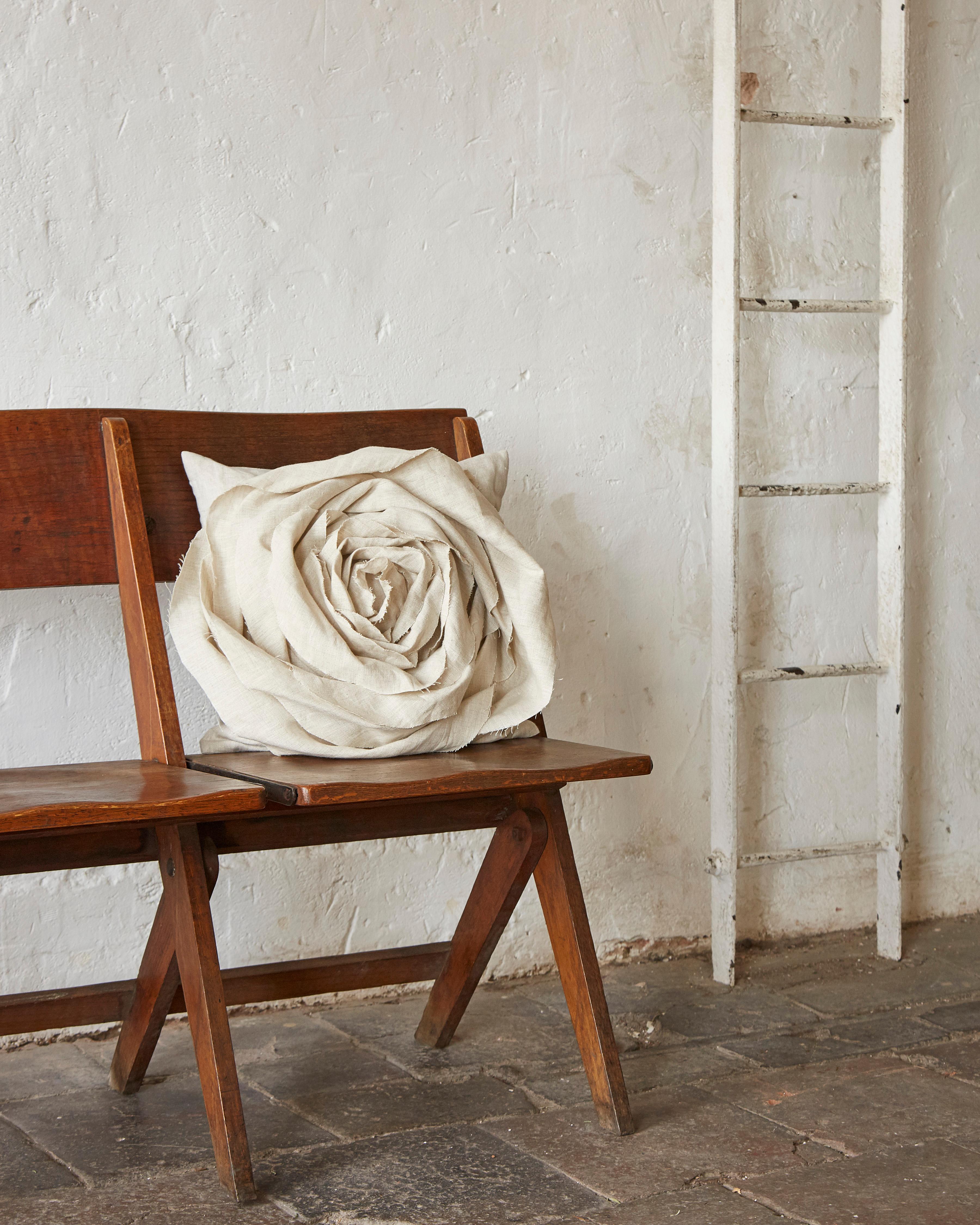 Northern Irish Handcrafted Luxury Vintage Irish Linen Beige Rose Cushion Pillow