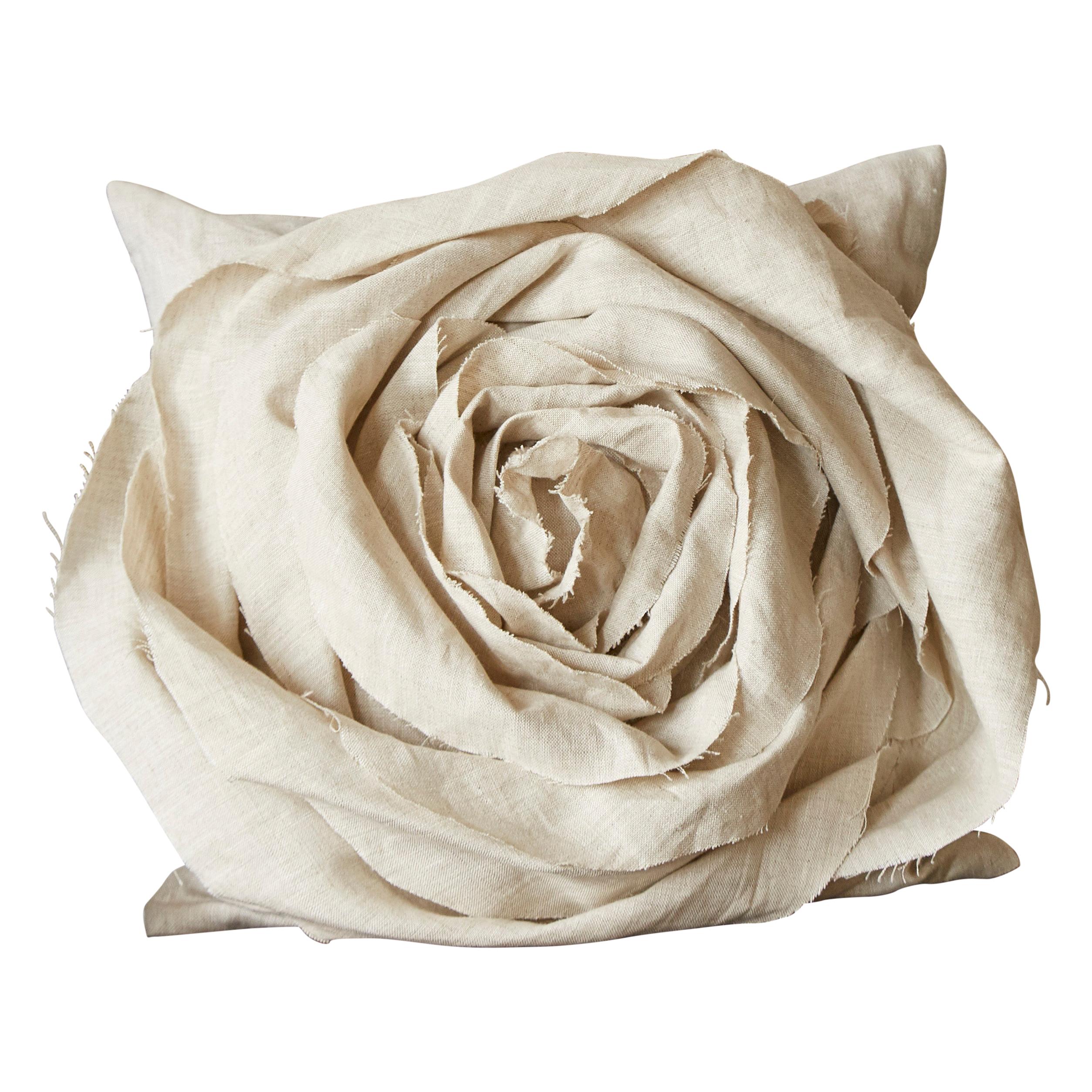 Handcrafted Luxury Vintage Irish Linen Beige Rose Cushion Pillow