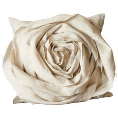 Handcrafted Luxury Vintage Irish Linen Beige Rose Cushion Pillow