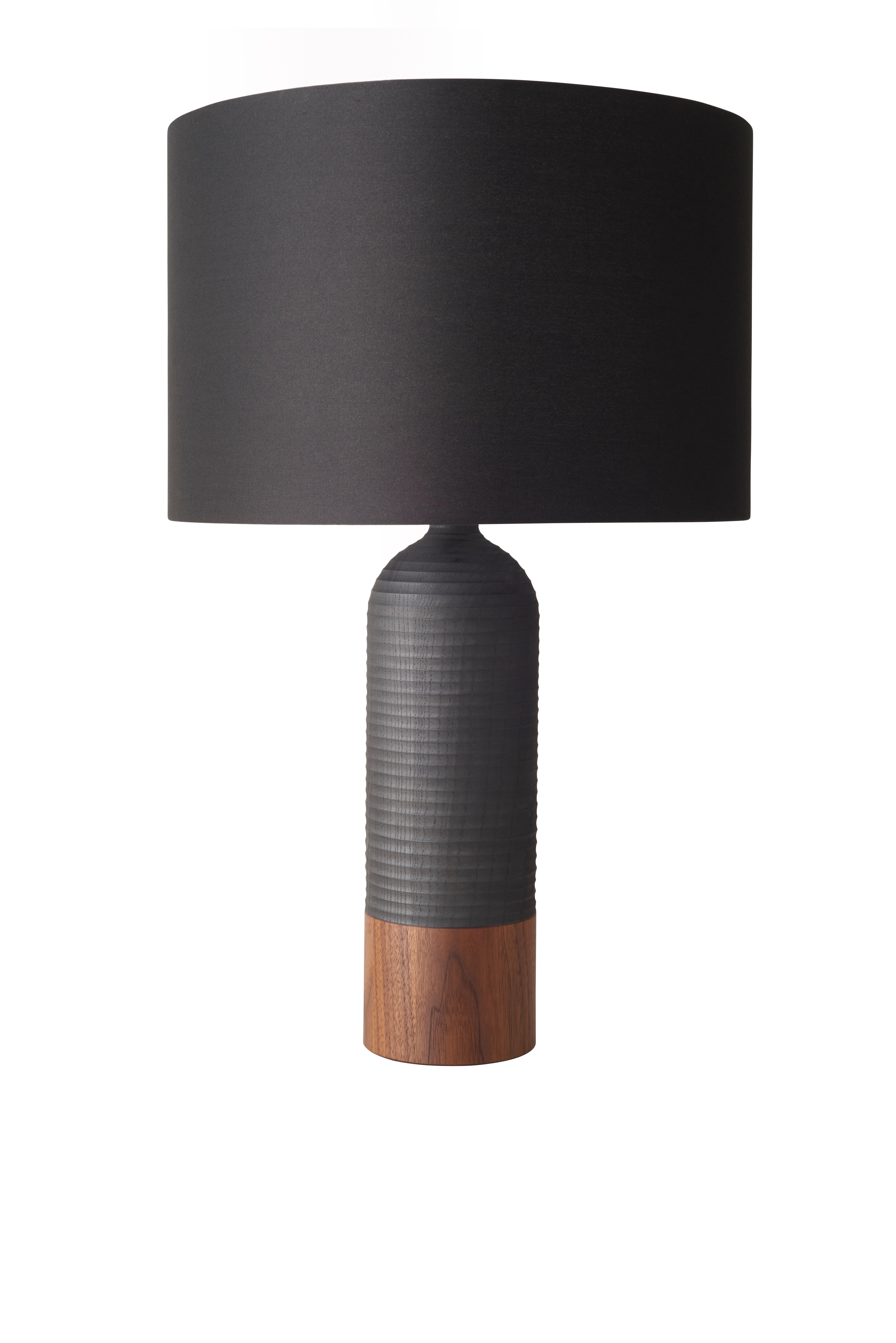 Turned Handcrafted Magnum Lamp of Indigo Ash and Walnut For Sale