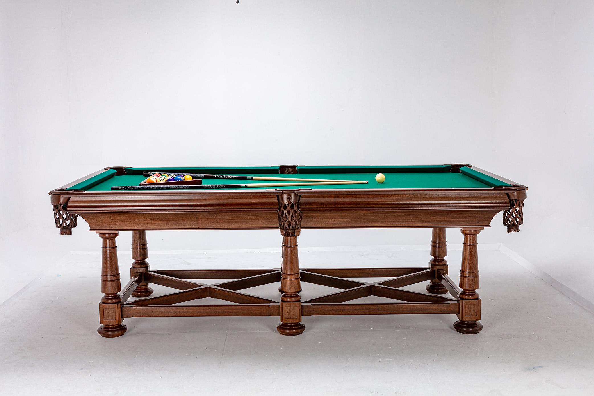 American Handcrafted Mahogany Wood Blatt Billiards Raleigh Pool Table For Sale