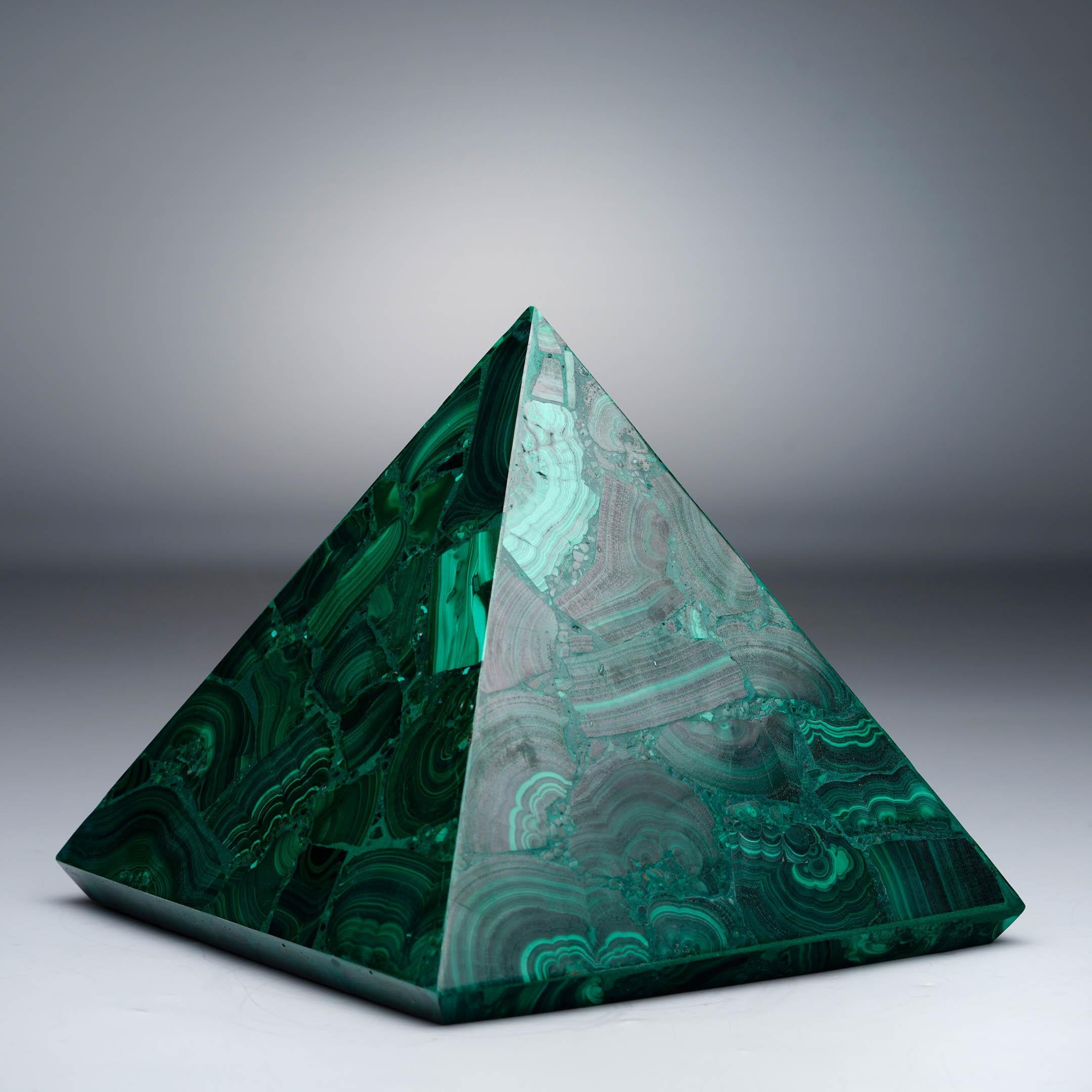 Hand-Carved Handcrafted Malachite Pyramid For Sale