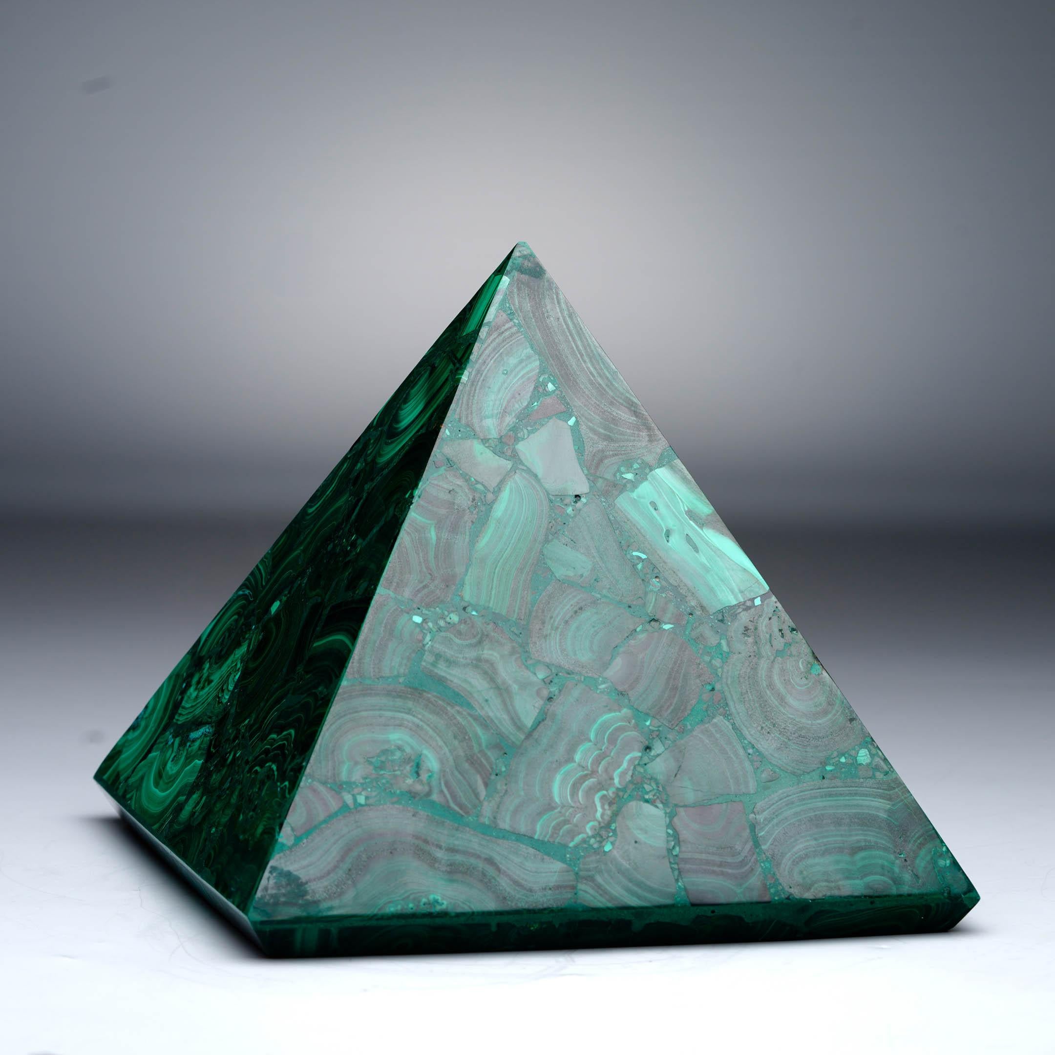Handcrafted Malachite Pyramid In New Condition For Sale In New York, NY