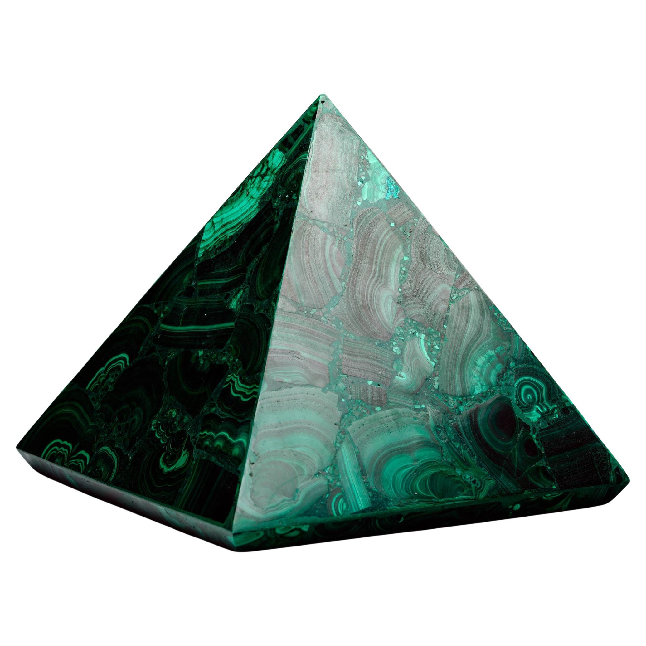 Handcrafted Malachite Pyramid For Sale