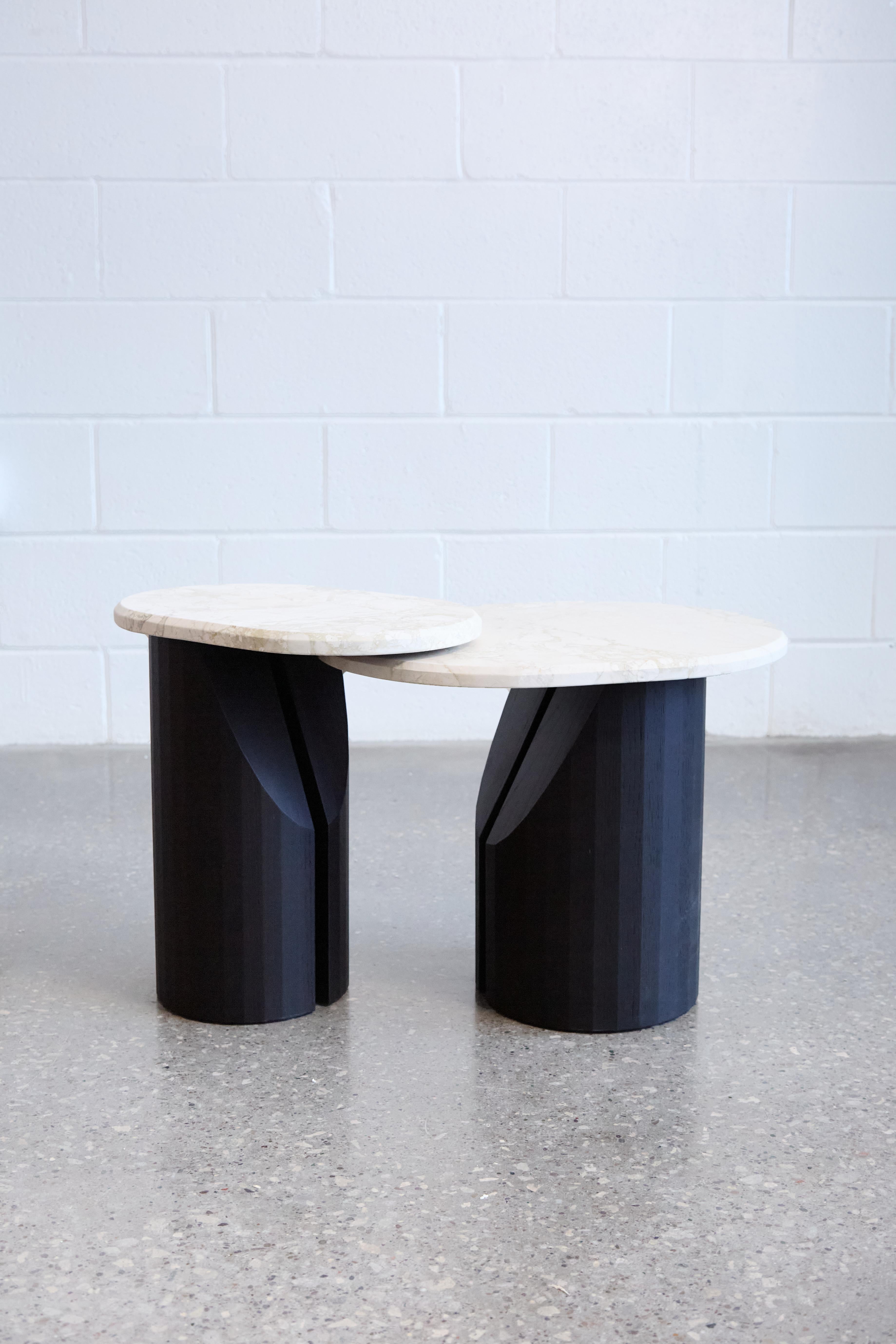 This listing is specifically for the shorter of the two nesting side tables pictured. They can be ordered individually, as a pair, or customized with additional tables in staggered configurations. Our standard finishes for this piece as pictured are