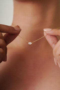 Handcrafted Marquise-Cut Diamond Solitaire Pendant Necklace in 14K Yellow Gold