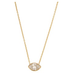 Handcrafted Marquise-Cut Diamond Solitaire Pendant Necklace in 14K Yellow Gold