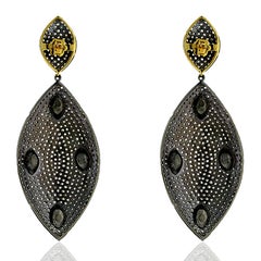 Handcrafted Marquise Victorian Dangles With Diamonds 14k Gold & Oxidized Silver