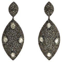 Handcrafted Marquise Victorian Dangles With Diamonds 14k Gold 
Oxidized Silver