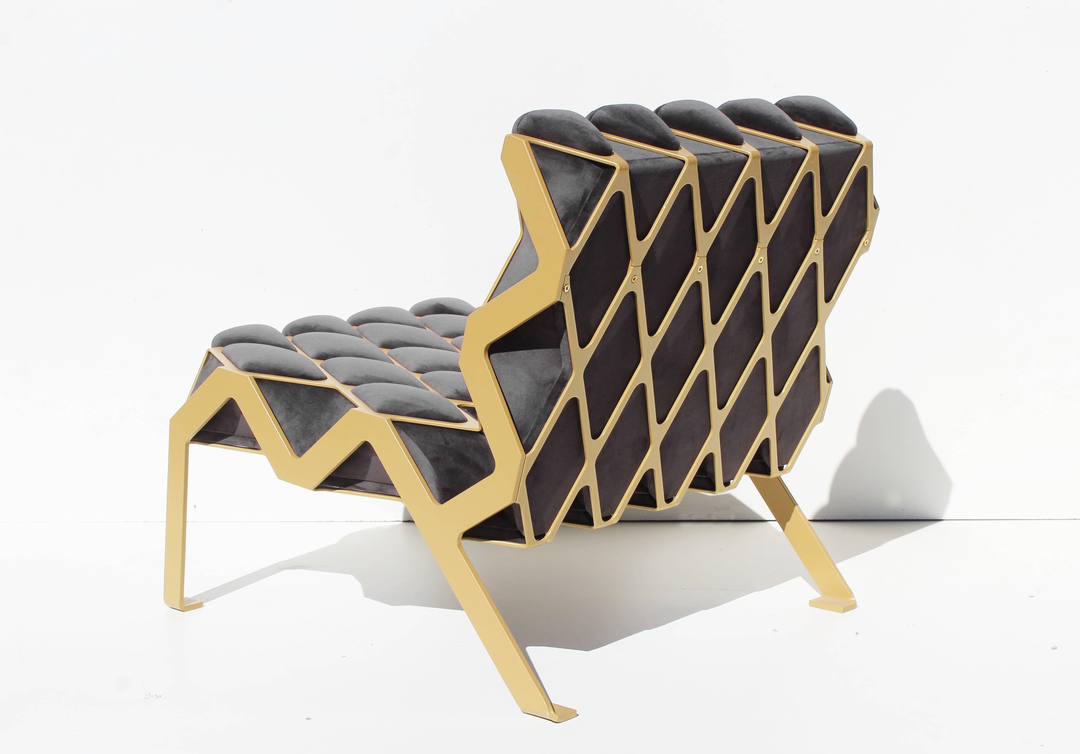 Modern Handcrafted Matrice Chair in Steel and Velvet by Tawla For Sale
