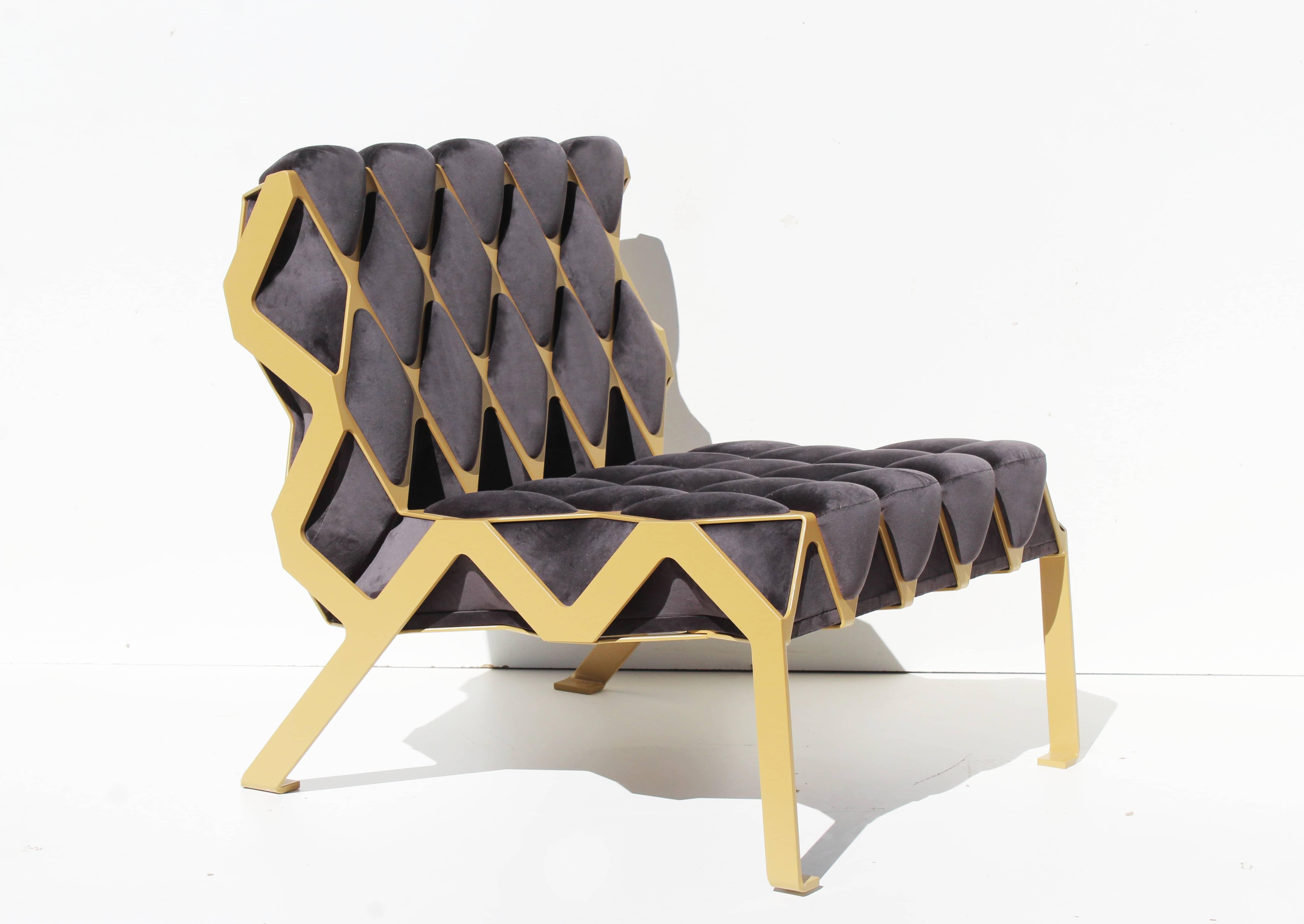 Handcrafted Matrice Chair in Steel and Velvet by Tawla in stock In New Condition For Sale In MONTROZIER, FR