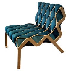 Silla Matrice de acero y terciopelo verde hecha a mano por Tawla en stock