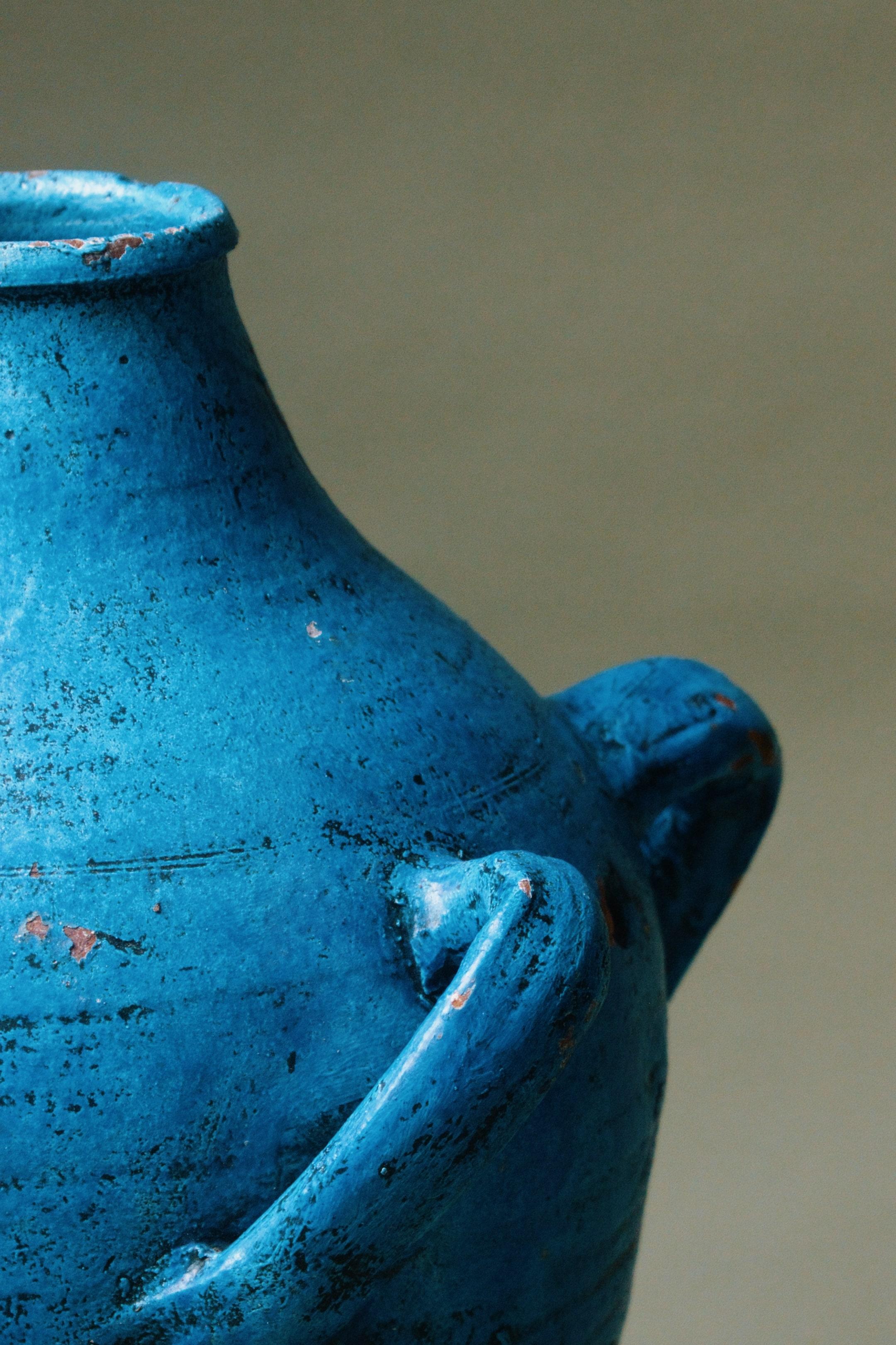 Turc Vase Amphora en terre cuite bleu méditerranéen, fabriqué à la main en vente