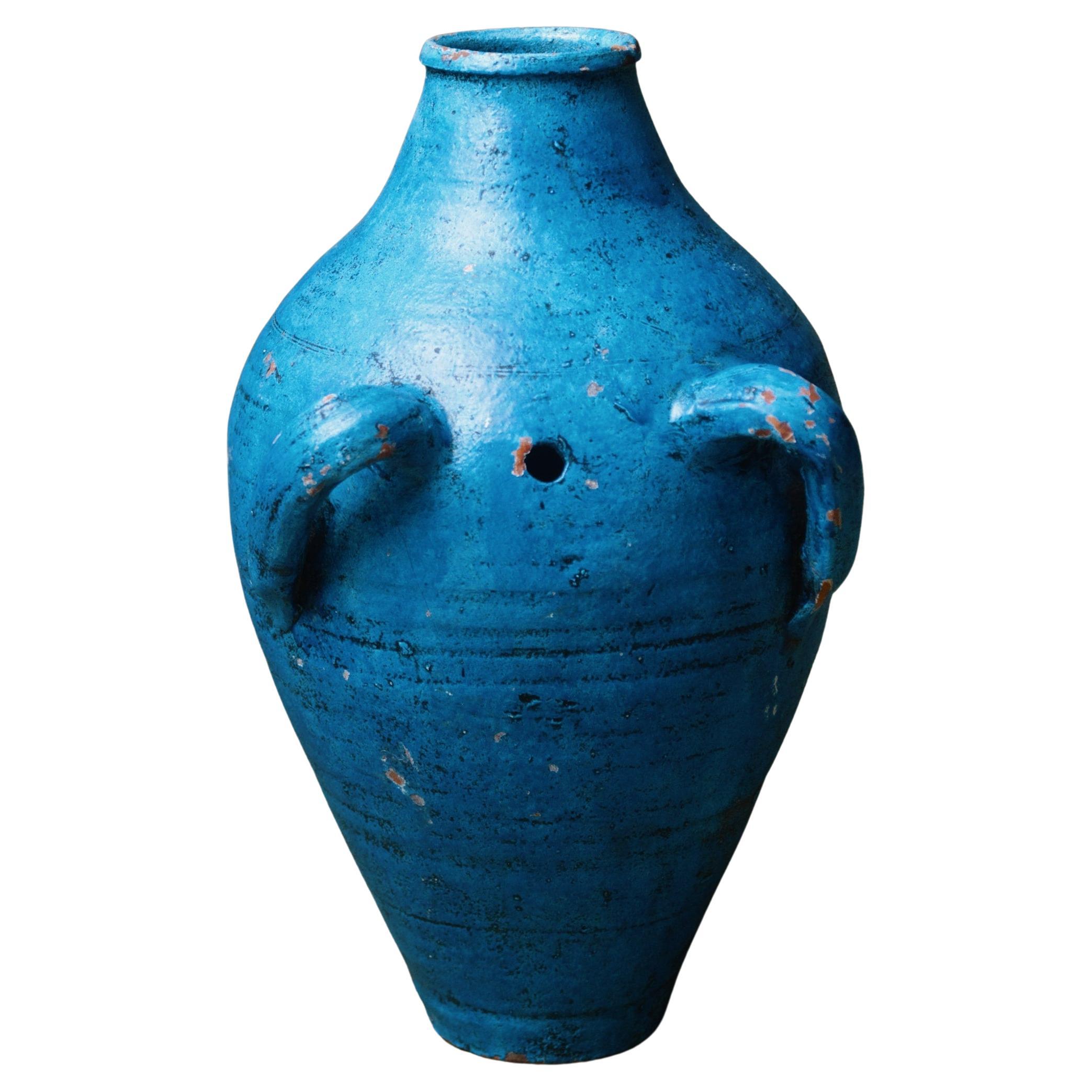 Handcrafted Mediterranean Blue Terracotta Amphora Vase