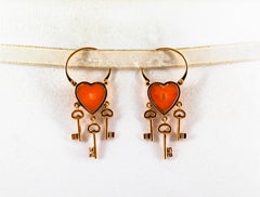 Handcrafted Mediterranean Peach Coral Rose Gold Lever-Back Dangle Earrings