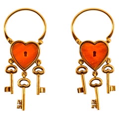 Handcrafted Mediterranean Peach Coral Rose Gold Lever-Back Dangle Earrings