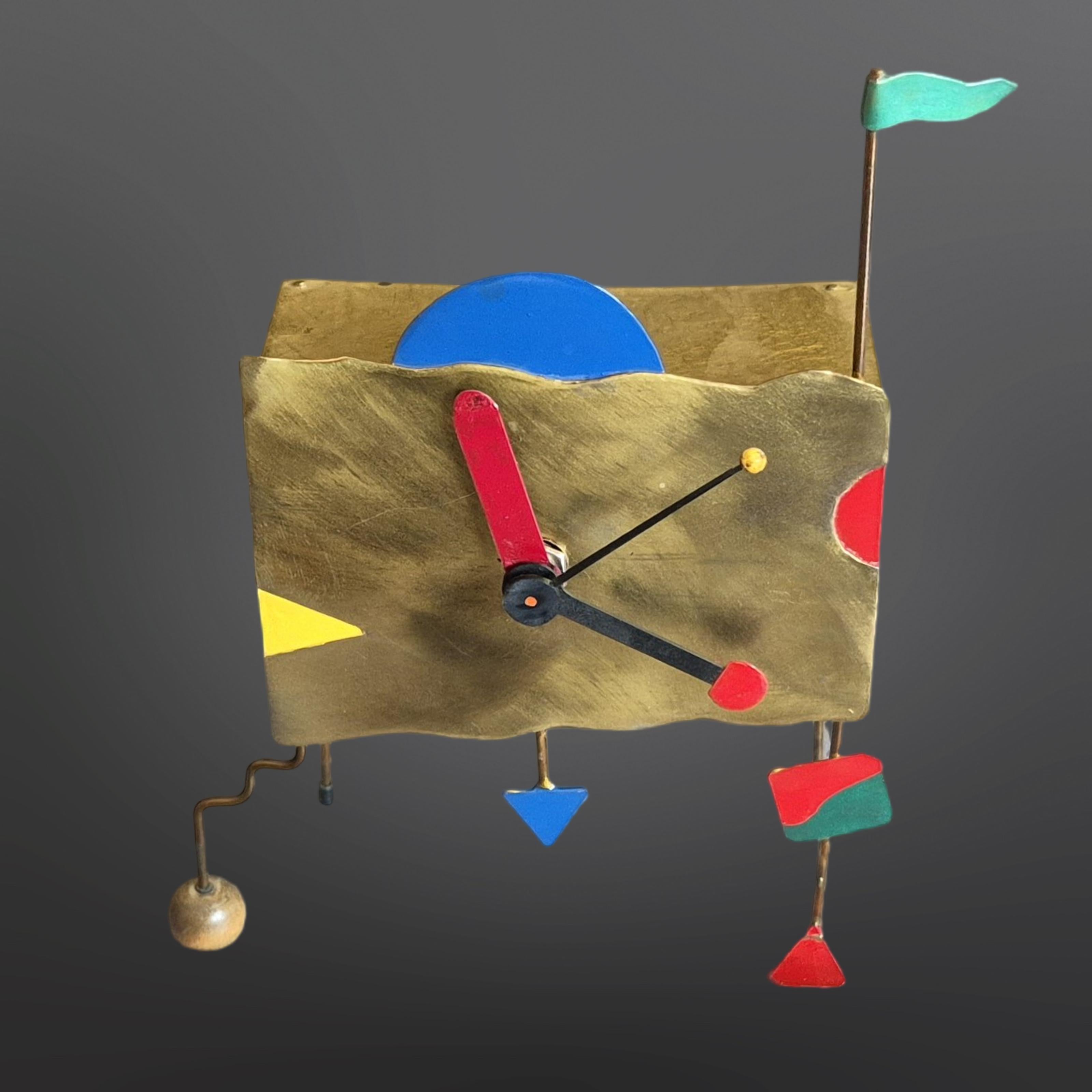 20th Century Handcrafted Memphis style desk clock made from copper, Netherlands 1980s For Sale