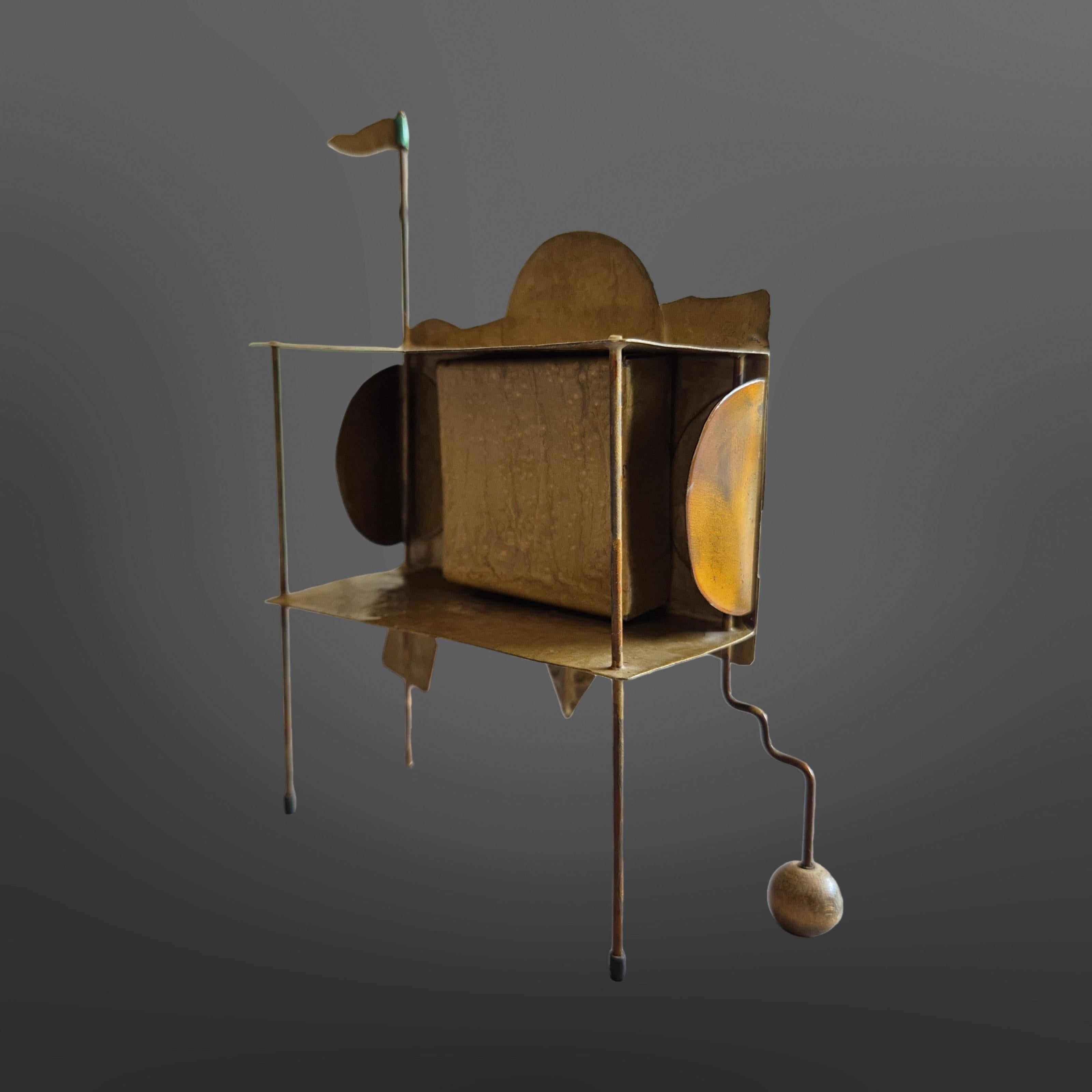 Copper Handcrafted Memphis style desk clock made from copper, Netherlands 1980s For Sale