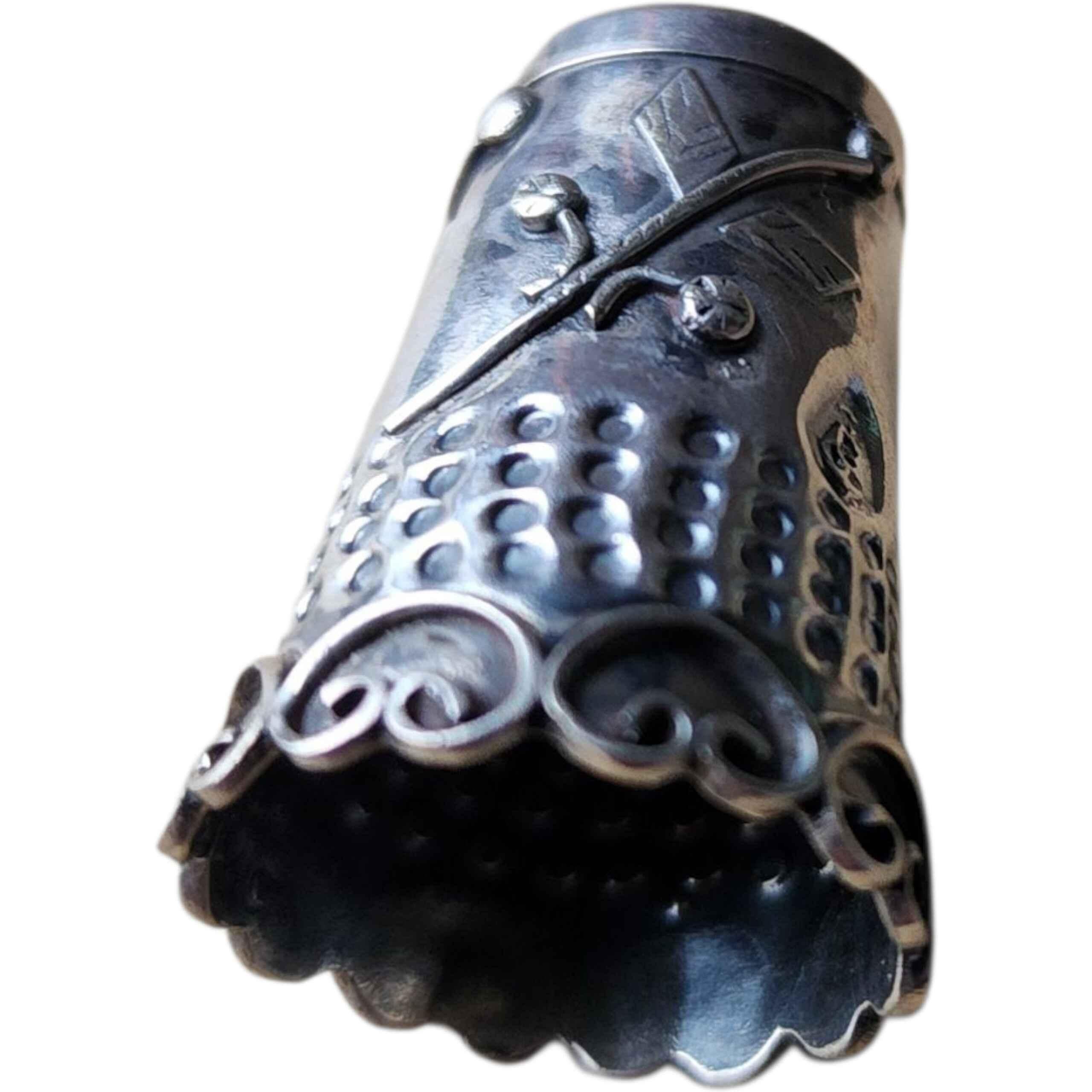 da uomo o donna Ditale artigianale in argento sterling messicano di Taxco Iguala, con decorazione a volute floreali in vendita