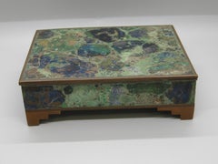 Handcrafted Mexico Brass Turquoise Lapis Desk Stash Trinket Cigarette Footed Box