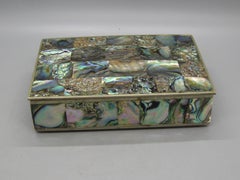 Handcrafted Mexico Mixed Metal Abalone Shell Desk Stash Trinket Cigarette Box
